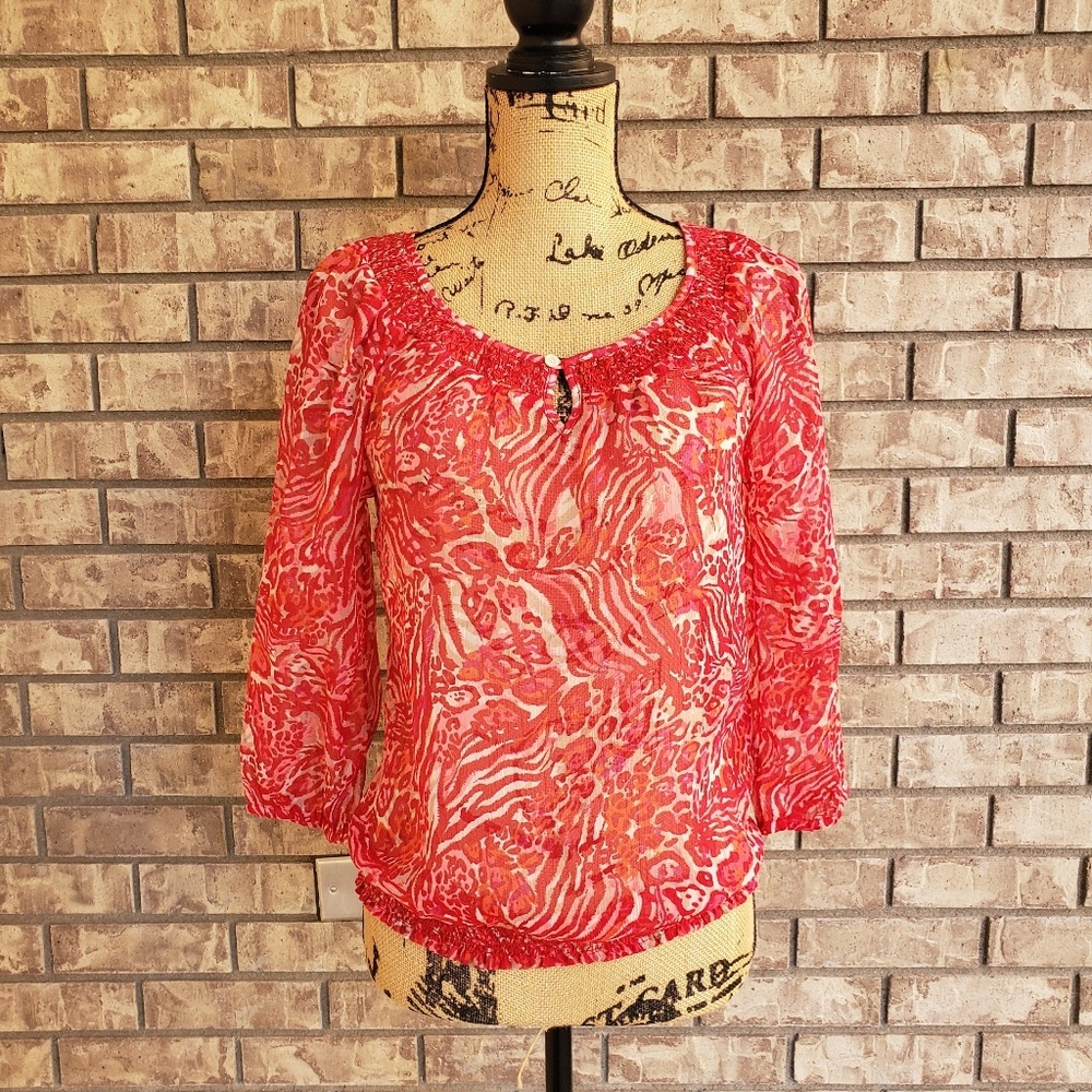 Lucky Brand sheer animal print blouse women's top